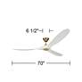 70" Maverick Brass and White Modern Large Damp Ceiling Fan with Remote