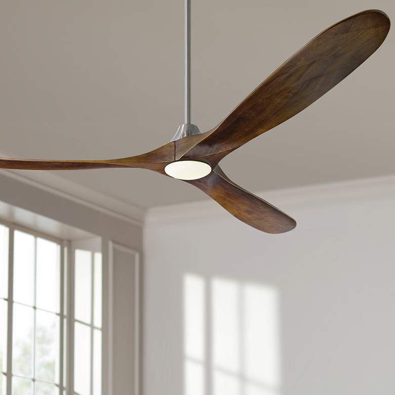 Image 1 70 inch Maverick Max Brushed Steel LED Damp Rated Ceiling Fan with Remote