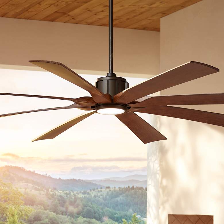 Image 2 70" Possini Defender Bronze Koa LED Large Damp Ceiling Fan with Remote