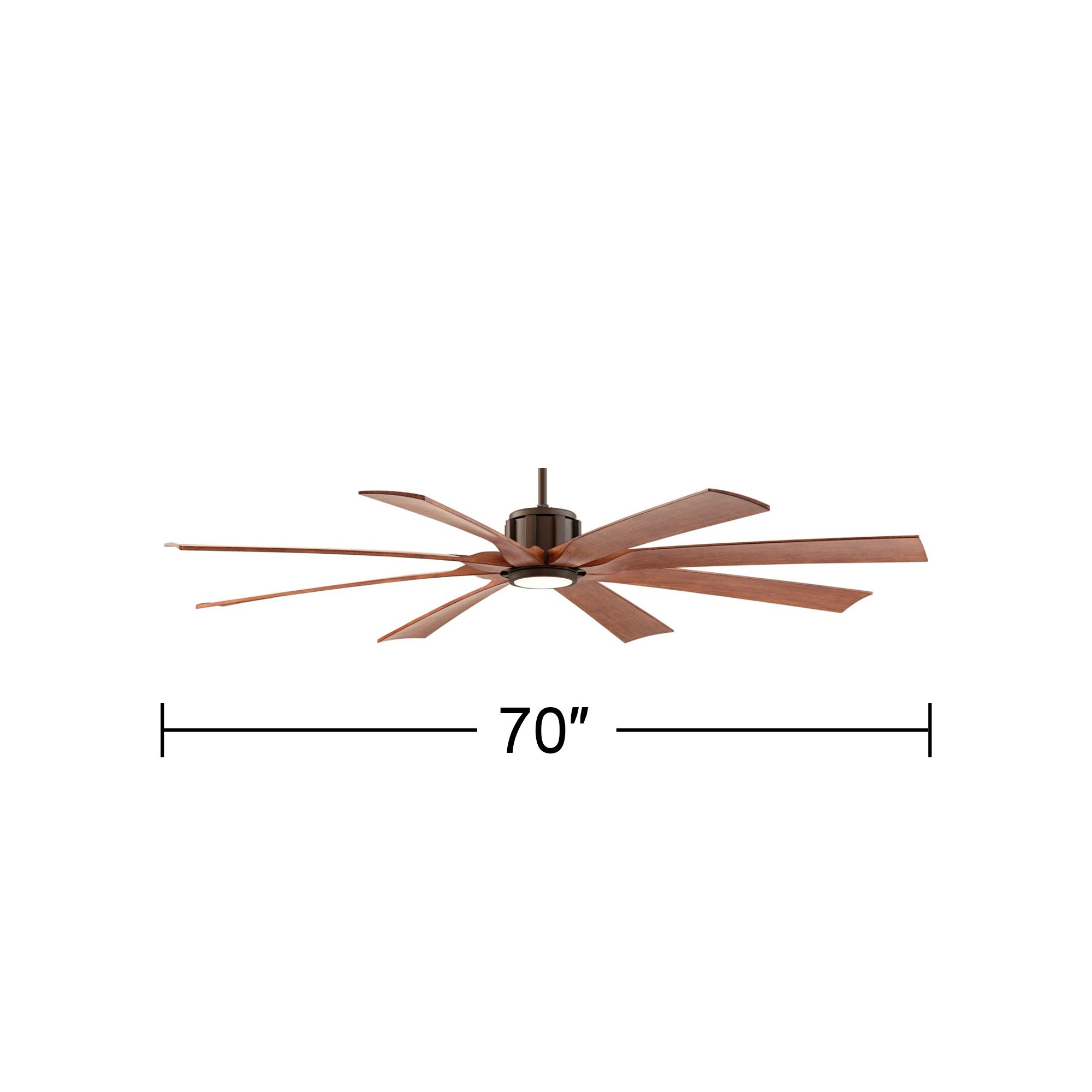70" Possini Defender Bronze Koa LED Large Damp Ceiling Fan with Remote in scene