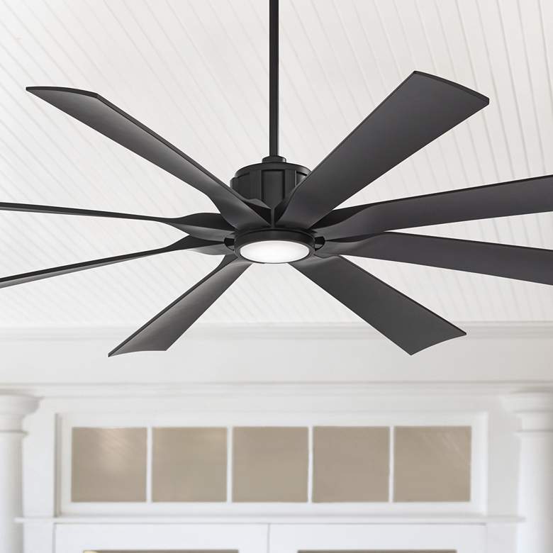 Image 1 70 inch Possini Defender Matte Black Damp LED Ceiling Fan with Remote