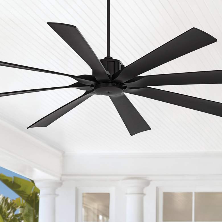 Image 1 70" Possini Defender Matte Black Damp Rated Ceiling Fan with Remote