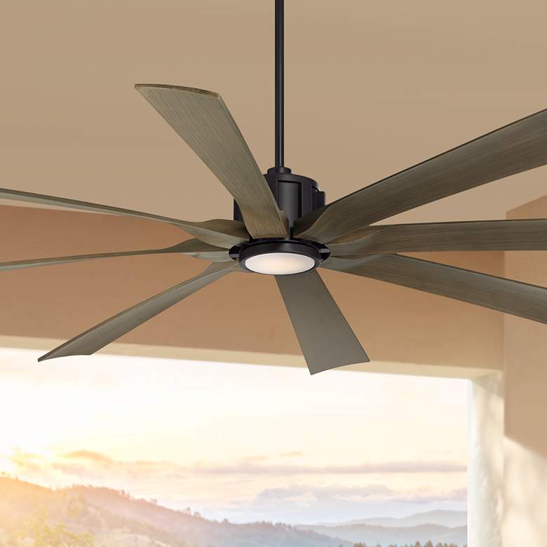 Image 1 70" Possini Defender Matte Black Damp Rated LED Ceiling Fan