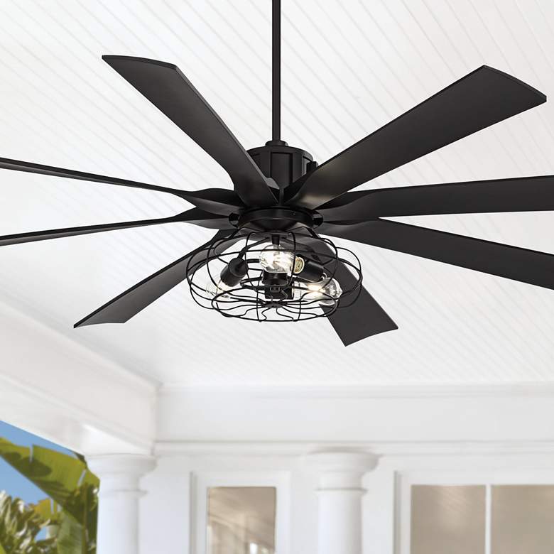 Image 1 70" Possini Defender Matte Black LED Ceiling Fan with Remote
