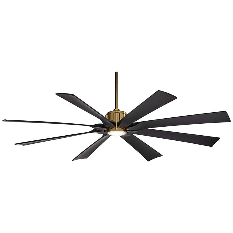 Image 2 70 inch Possini Defender Soft Brass/Black Damp LED Ceiling Fan with Remote