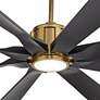 70" Possini Defender Soft Brass/Black Damp LED Ceiling Fan with Remote