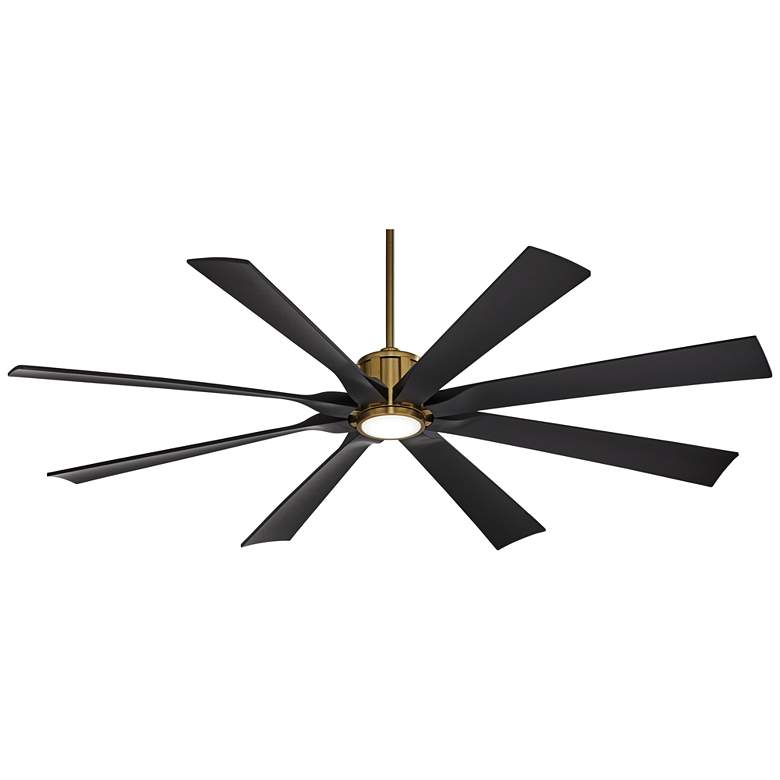 70&quot; Possini Defender Soft Brass/Black Damp LED Ceiling Fan with Remote more views