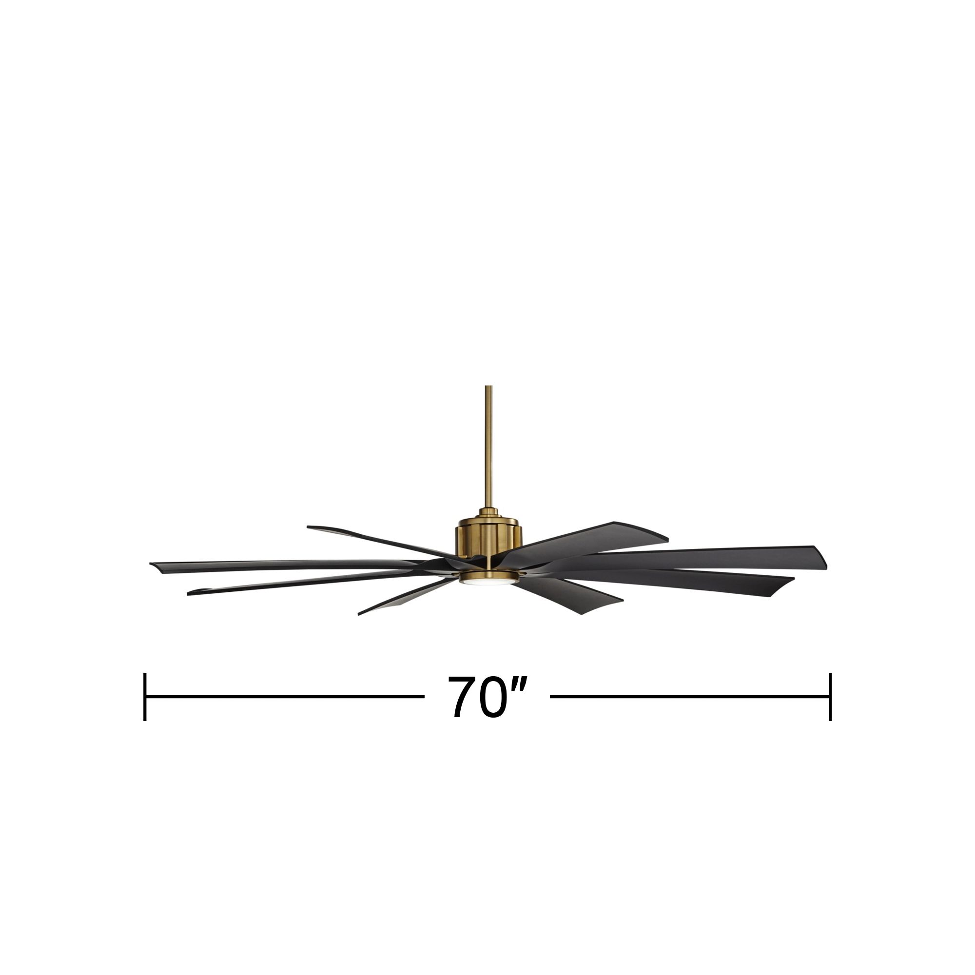 70" Possini Defender Soft Brass/Black Damp LED Ceiling Fan with Remote