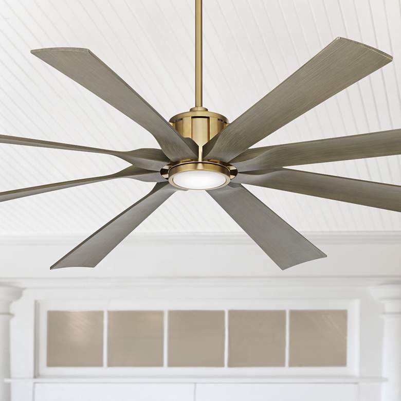 Image 1 70" Possini Defender Soft Brass Damp Rated LED Ceiling Fan with Remote