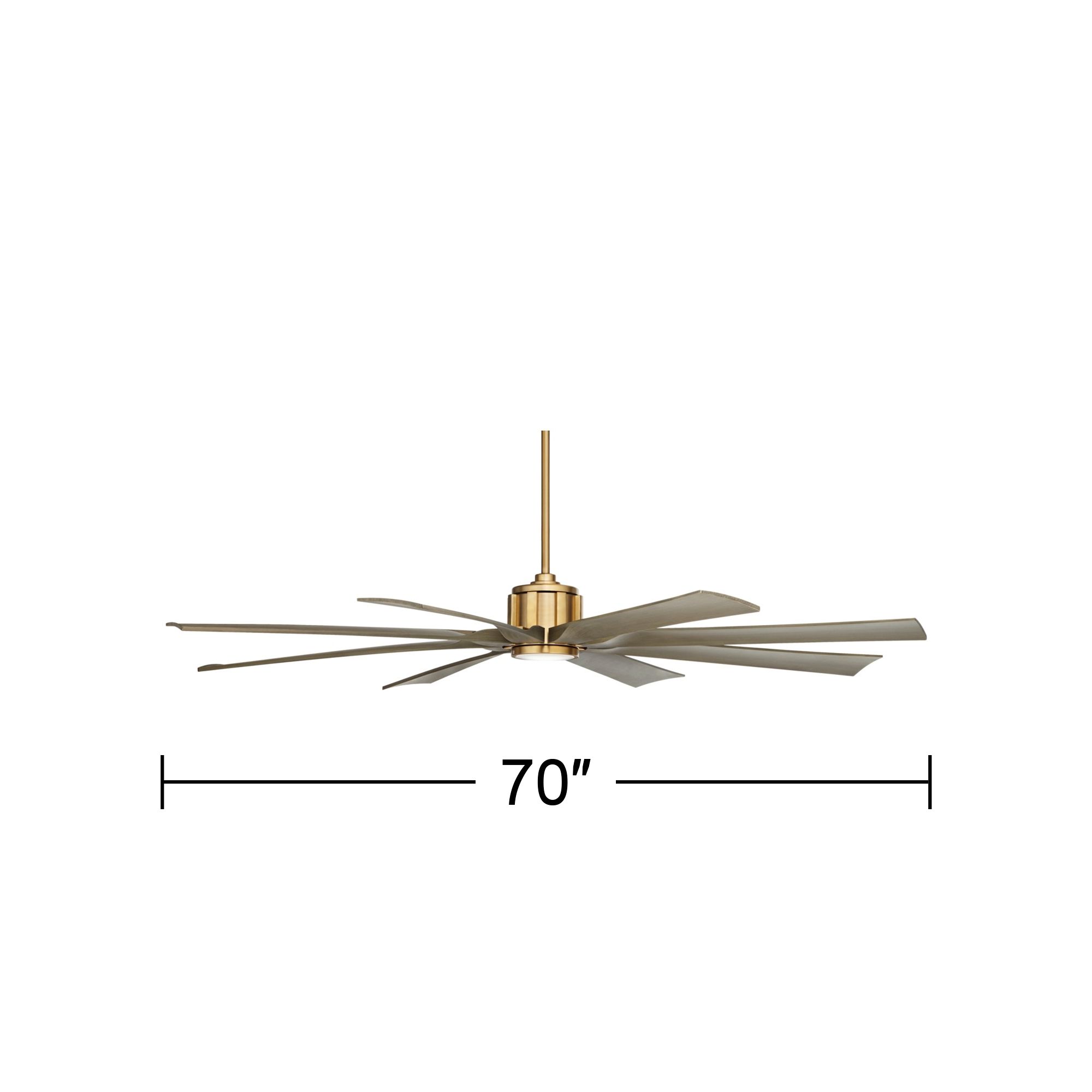 70" Possini Defender Soft Brass Damp Rated LED Ceiling Fan with Remote