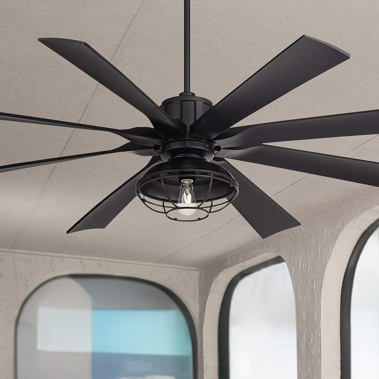 Image 1 70" Possini Euro Defender Black LED Large Ceiling Fan with Remote