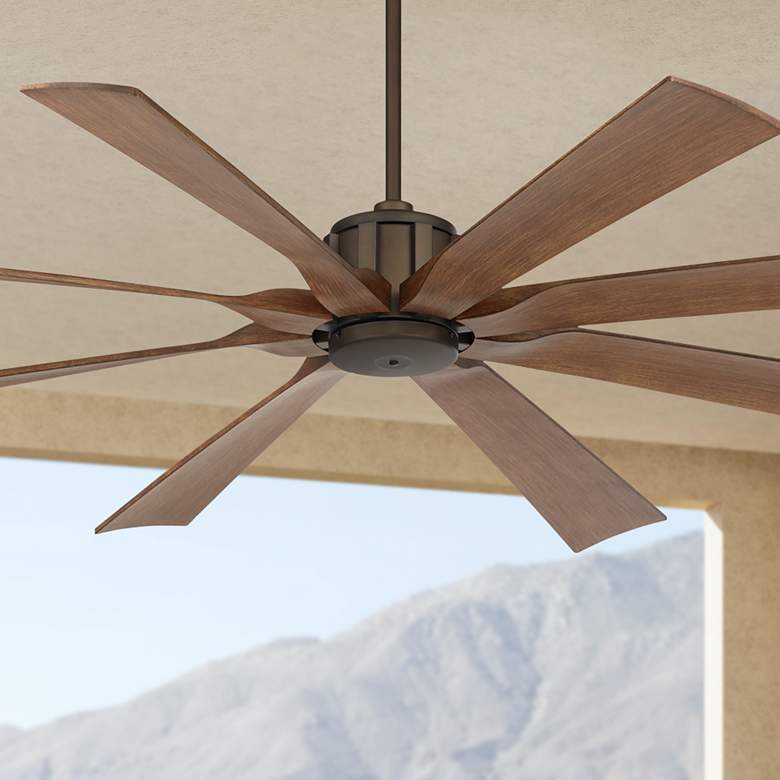 Image 1 70" Possini Euro Defender Bronze Koa Damp Ceiling Fan with Remote