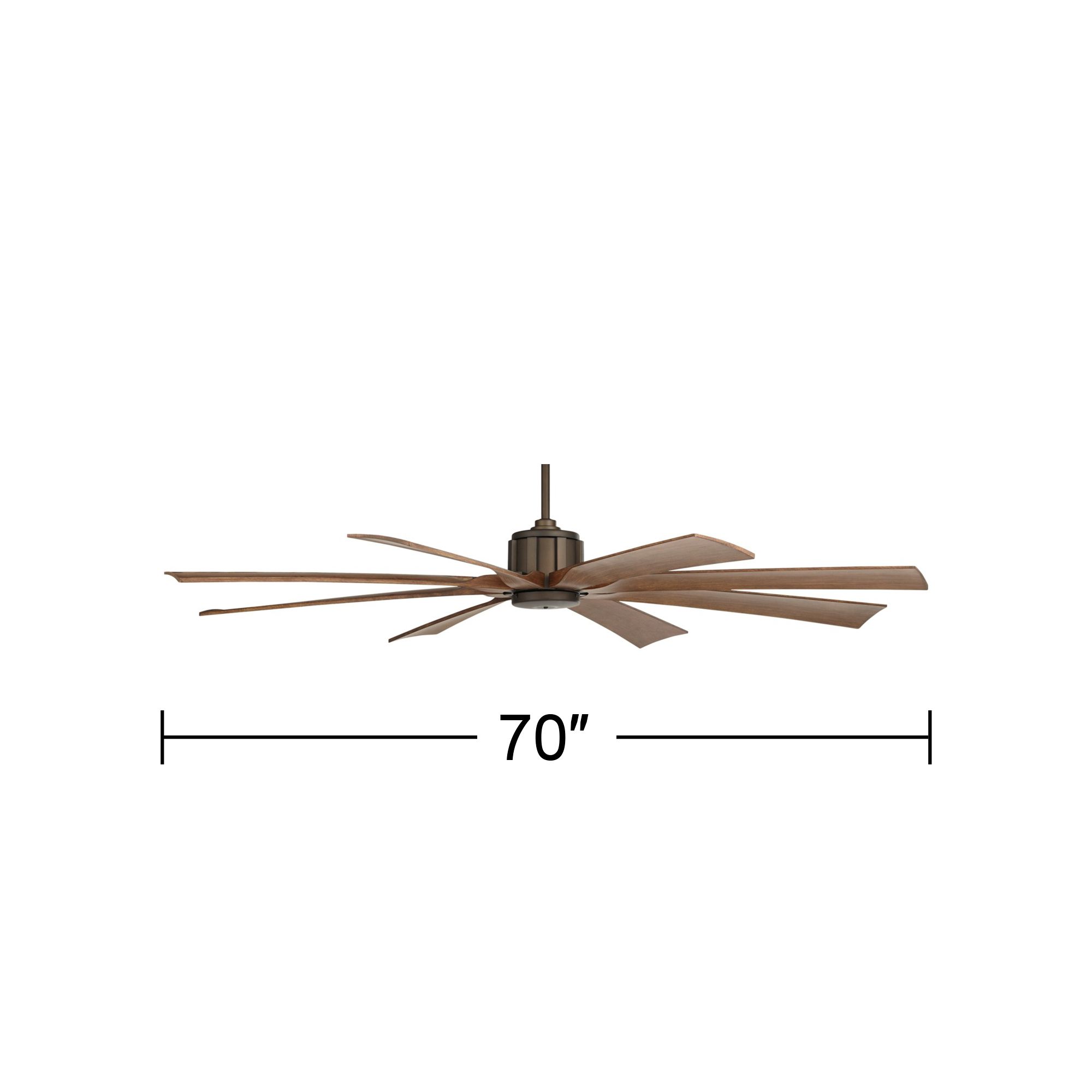 70" Possini Euro Defender Bronze Koa Damp Ceiling Fan with Remote in scene