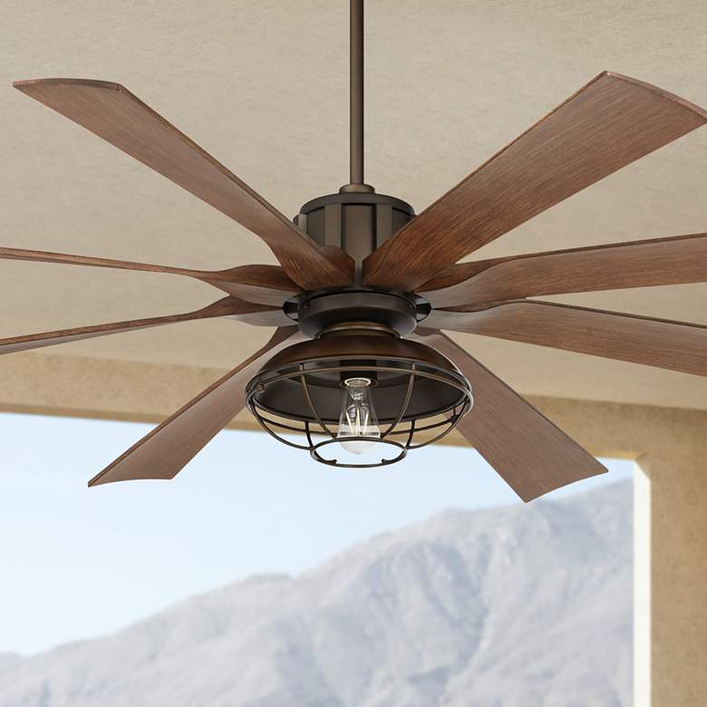 Image 1 70" Possini Euro Defender Bronze Koa LED Ceiling Fan with Remote