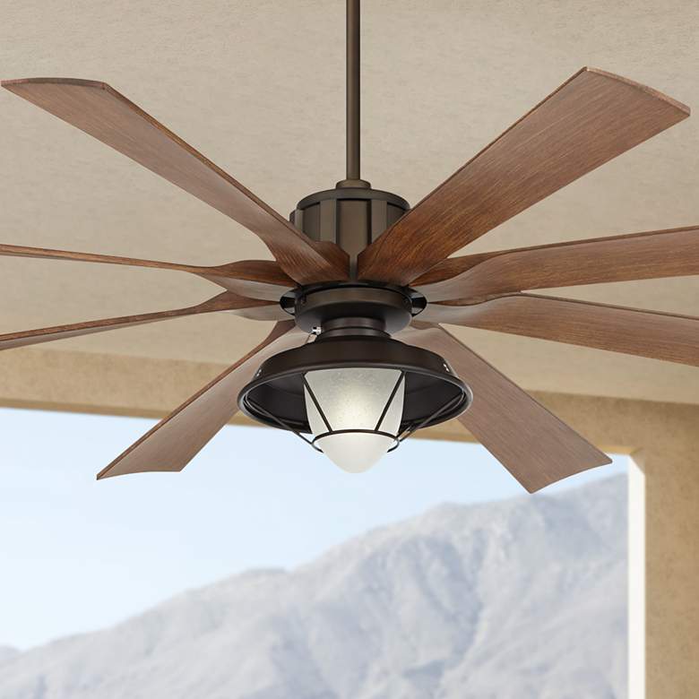 Image 1 70" Possini Euro Defender Bronze Koa LED Ceiling Fan with Remote