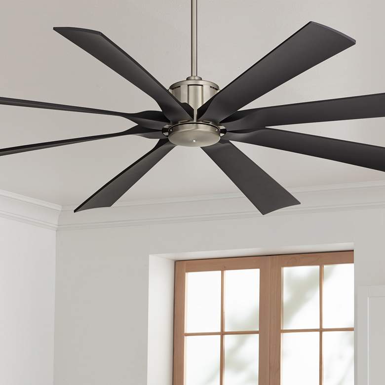 Image 1 70 inch Possini Euro Defender Brushed Nickel Damp Ceiling Fan with Remote