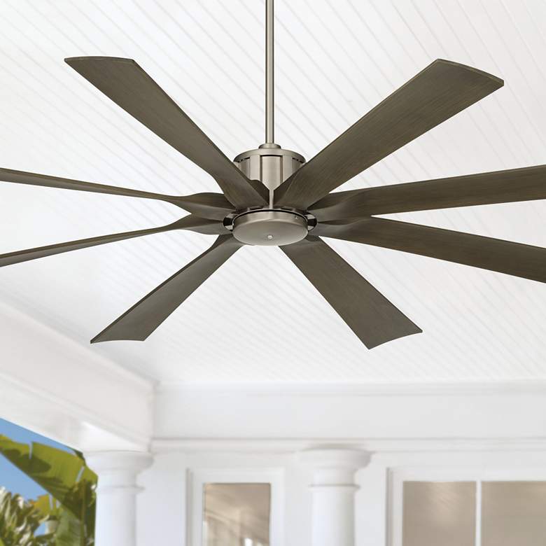 Image 1 70" Possini Euro Defender Nickel and Oak Large Ceiling Fan with Remote
