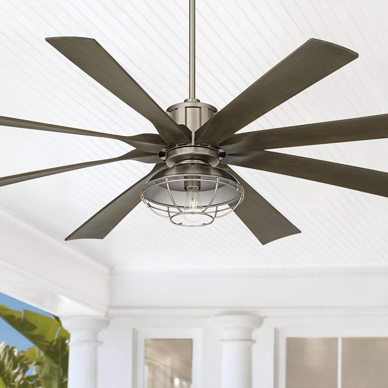Image 1 70 inch Possini Euro Defender Nickel Oak LED Large Ceiling Fan with Remote