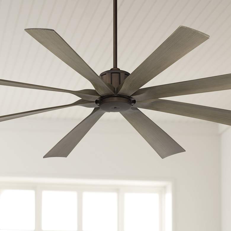 Image 1 70" Possini Euro Defender Oil-Rubbed Bronze Oak Damp Ceiling Fan