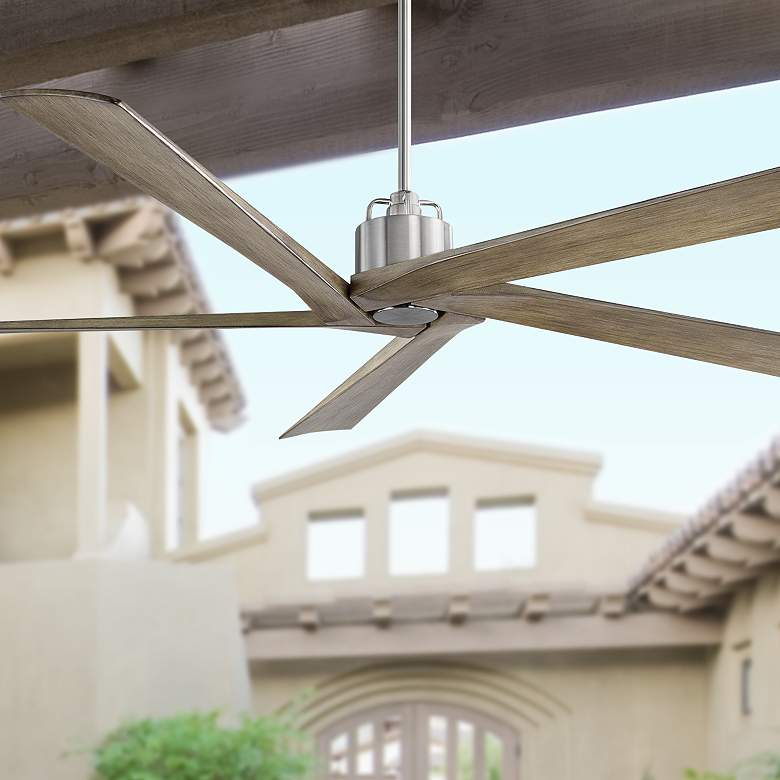 Image 1 70" Visual Comfort Aspen Brushed Steel Damp DC Ceiling Fan with Remote