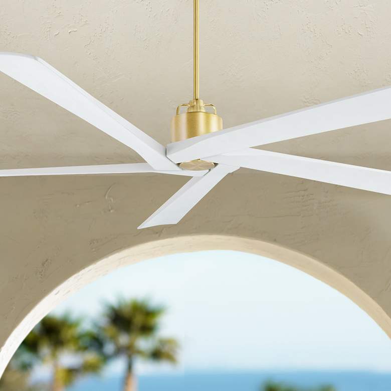 Image 1 70" Visual Comfort Aspen DC Brass Outdoor Ceiling Fan with Remote