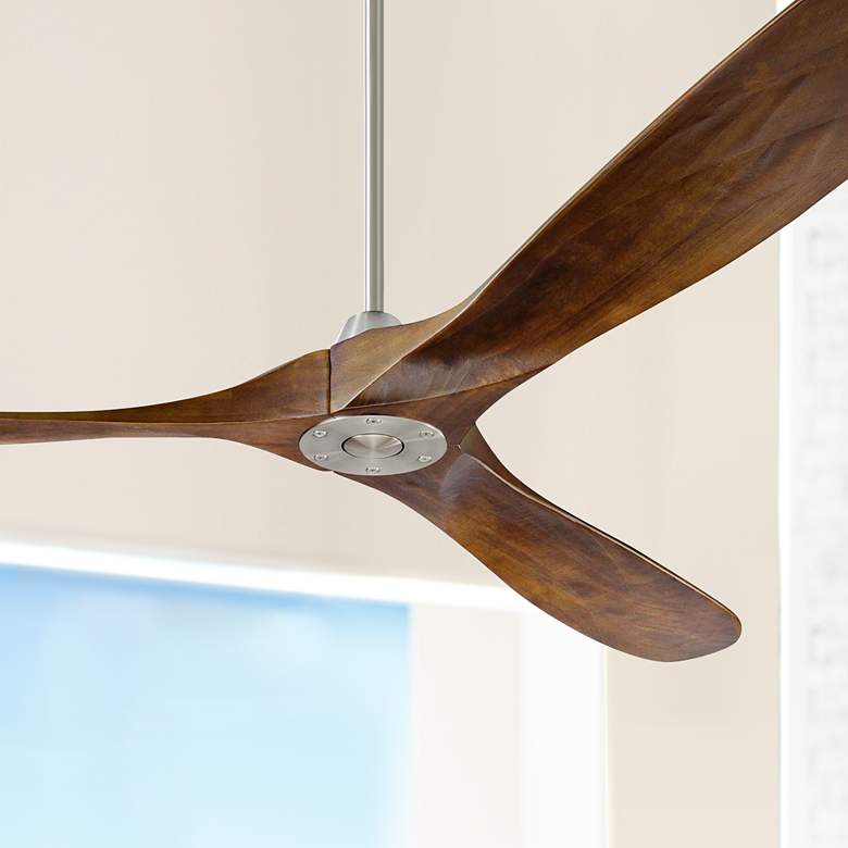 Image 1 70" Visual Comfort Maverick Brushed Steel Walnut Damp Fan with Remote