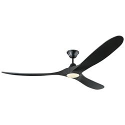 70" Visual Comfort Maverick Max Black Damp Rated LED Fan with Remote