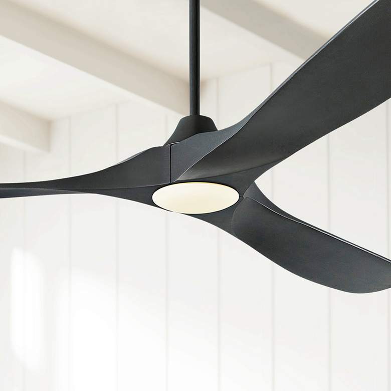 Image 1 70" Visual Comfort Maverick Max Black Damp Rated LED Fan with Remote