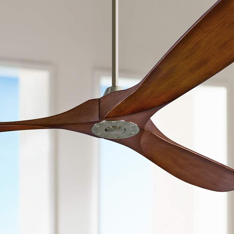 Image 1 70" Visual Comfort Maverick Max Brushed Steel Koa Damp Fan with Remote
