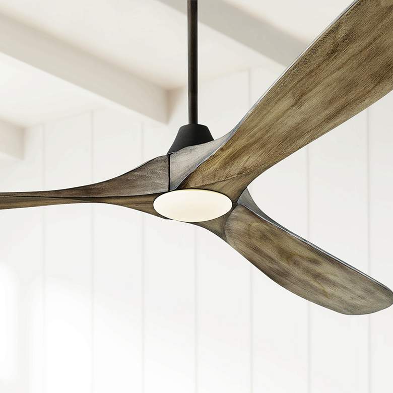 Image 1 70" Visual Comfort Maverick Max Pewter Oak LED Ceiling Fan with Remote