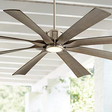 70" Possini Euro Defender Nickel and Oak Damp LED Fan with Remote