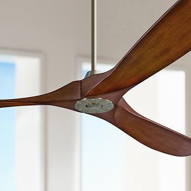 70" Visual Comfort Maverick Max Brushed Steel Koa Damp Fan with Remote