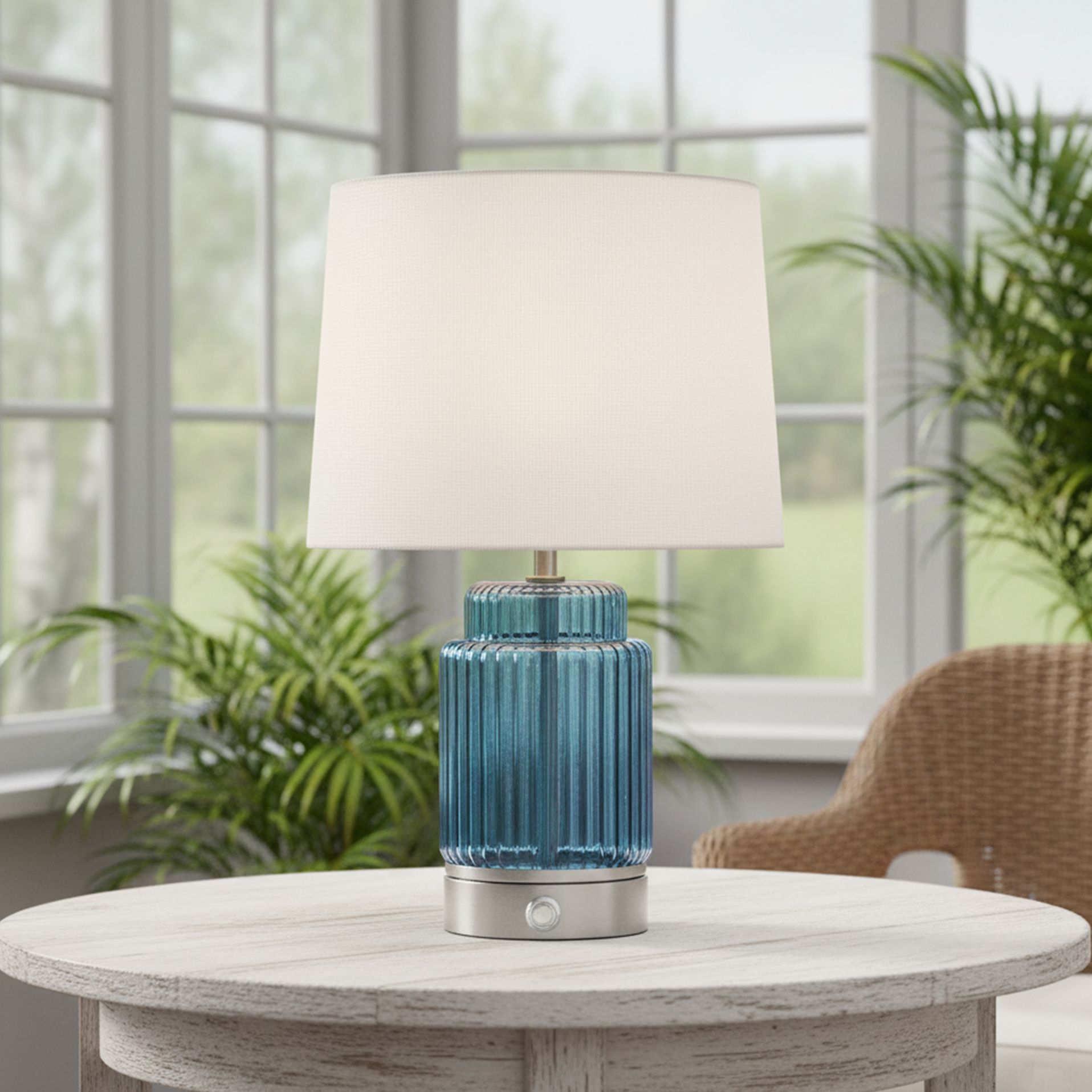 Possini Euro Alain 15"H Blue Glass Battery Powered Accent Table Lamp in scene