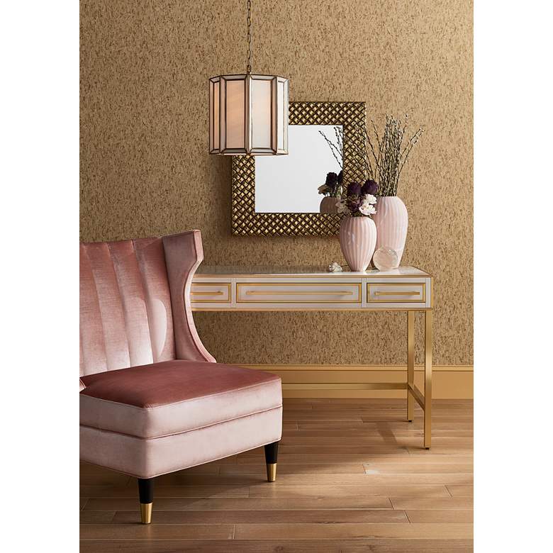 Image 1 Arden 47 1/2"W Ivory and Brushed Brass 3-Drawer Vanity Table in scene