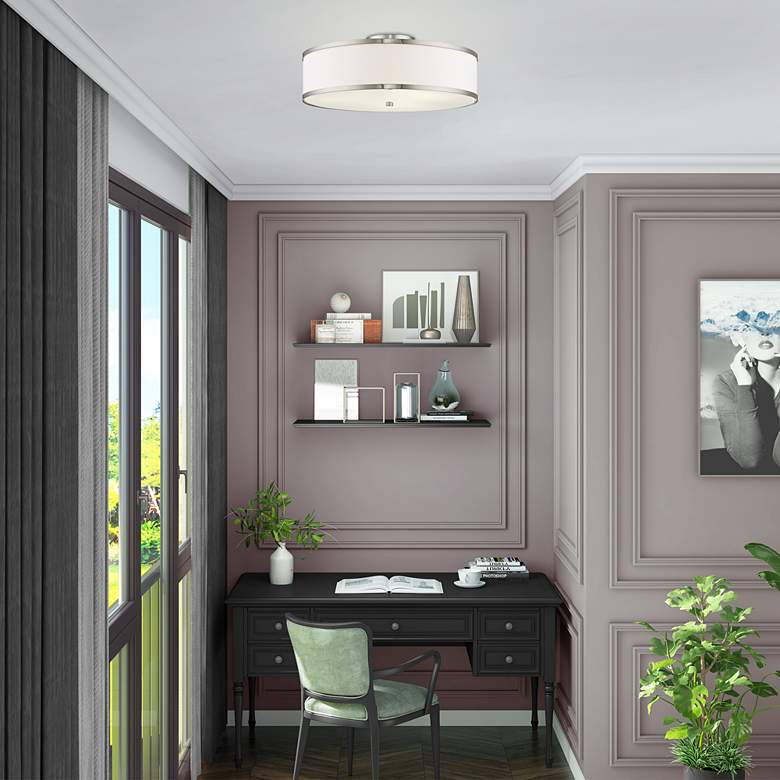 Image 1 Park Ridge 18" Wide Brushed Nickel Drum Ceiling Light in scene