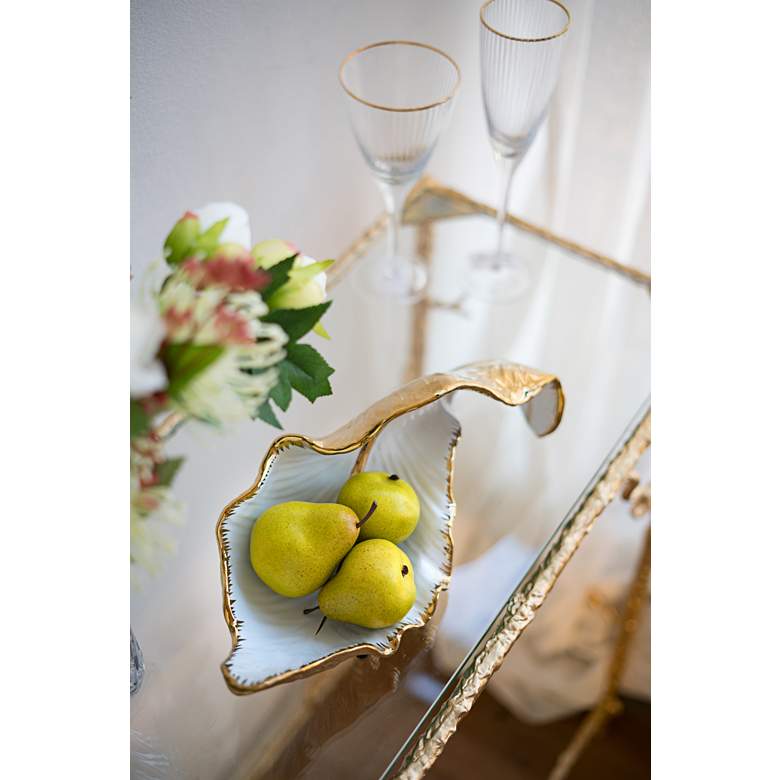 Image 1 A & B Home 15 1/2" Twisted Leaf White Gold Ceramic Table Accent in scene