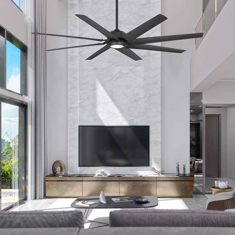 Image 1 70 inch Modern Forms Roboto XL Matte Black 2700K LED Smart Wet Ceiling Fan in scene