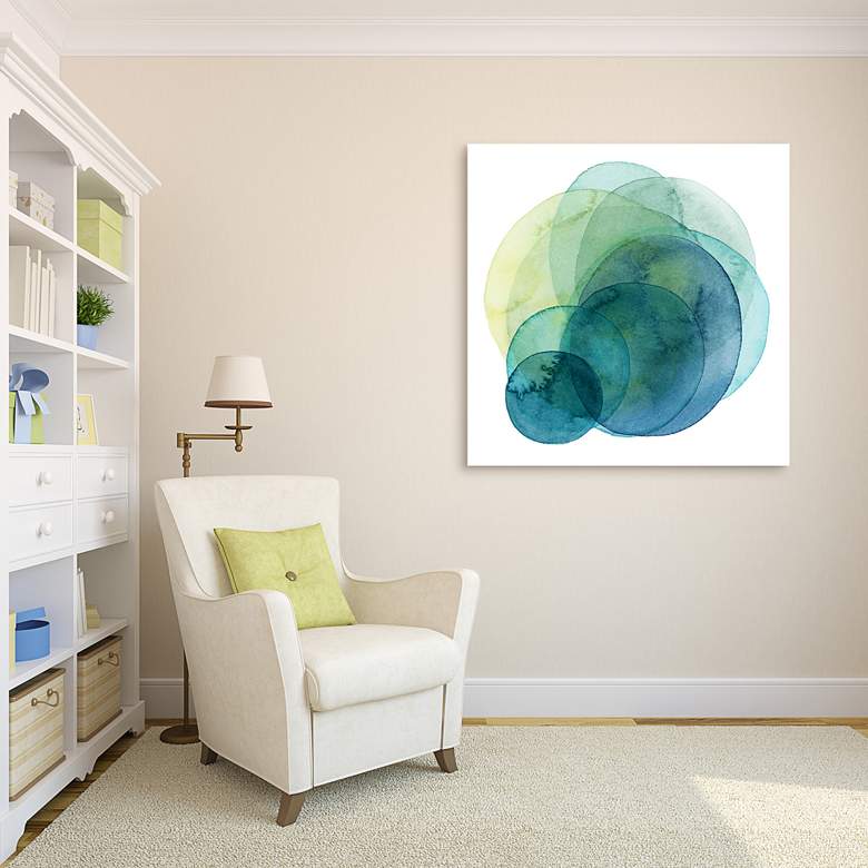 Image 1 Evolving Planets IV 38 inch Square Tempered Glass Wall Art in scene
