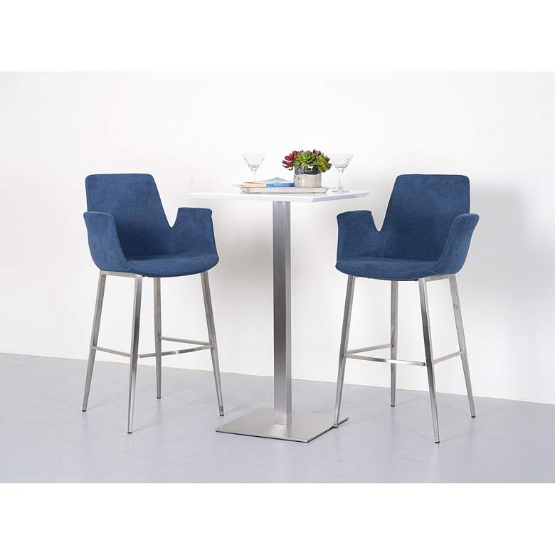 Image 1 Elodie 23 3/4" Wide Matte White Brushed Steel Bar Table in scene