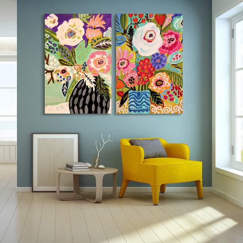 Image 1 Fresh Flowers in Vase 48" High 2-Piece Glass Wall Art Set in scene
