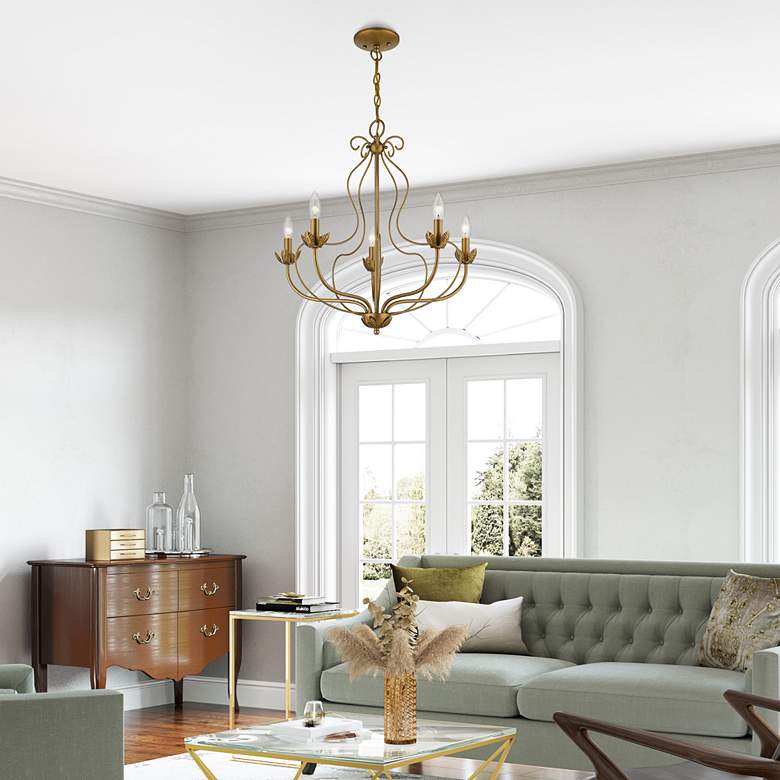 Image 1 Katarina 23"W Antique Gold Leaf 5-Light Floral Chandelier in scene