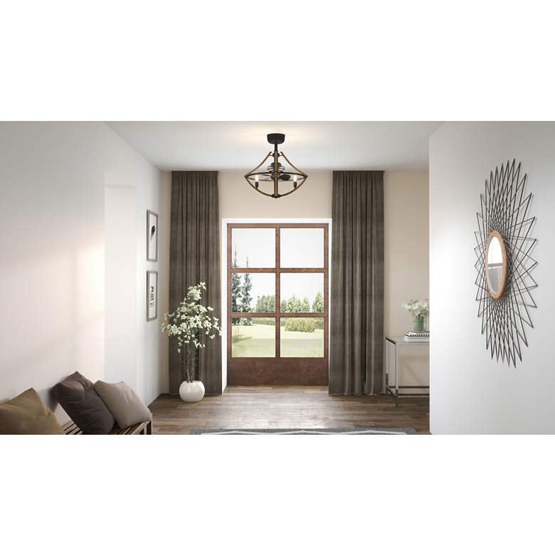 Image 1 12" Wide Quoizel Shire Black Damp Rated Fandelier Fan with Remote in scene