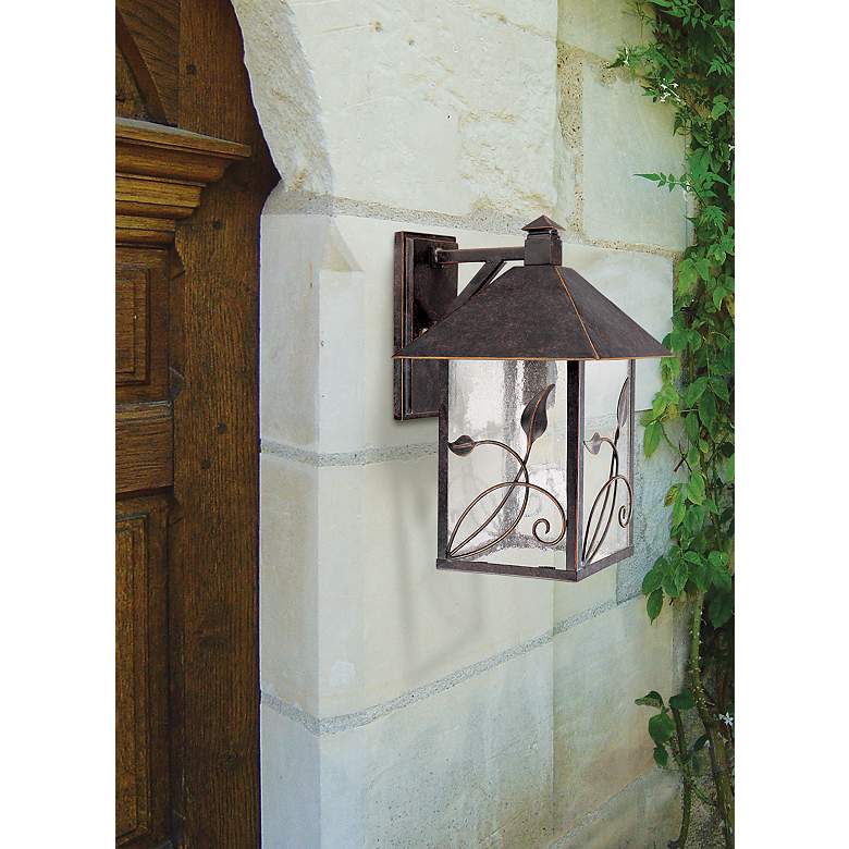 Image 1 Franklin Iron French Garden 15 inch Seeded Glass Bronze Outdoor Wall Light in scene