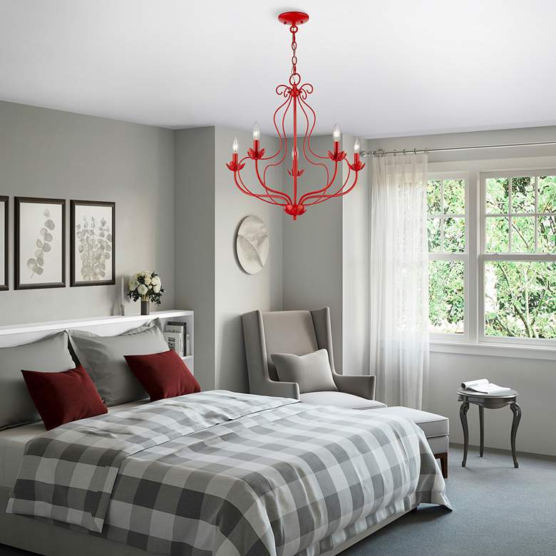 Image 1 Katarina 23" Wide Shiny Red 5-Light Chandelier in scene