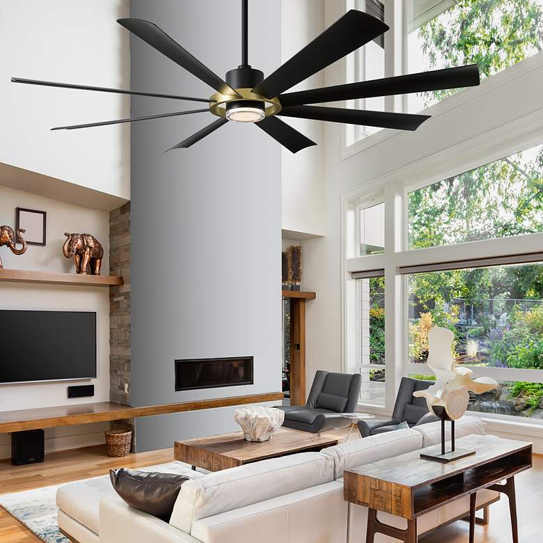 Image 1 72 inch Modern Forms Aura Matte Black 3000K LED Smart Wet Ceiling Fan in scene