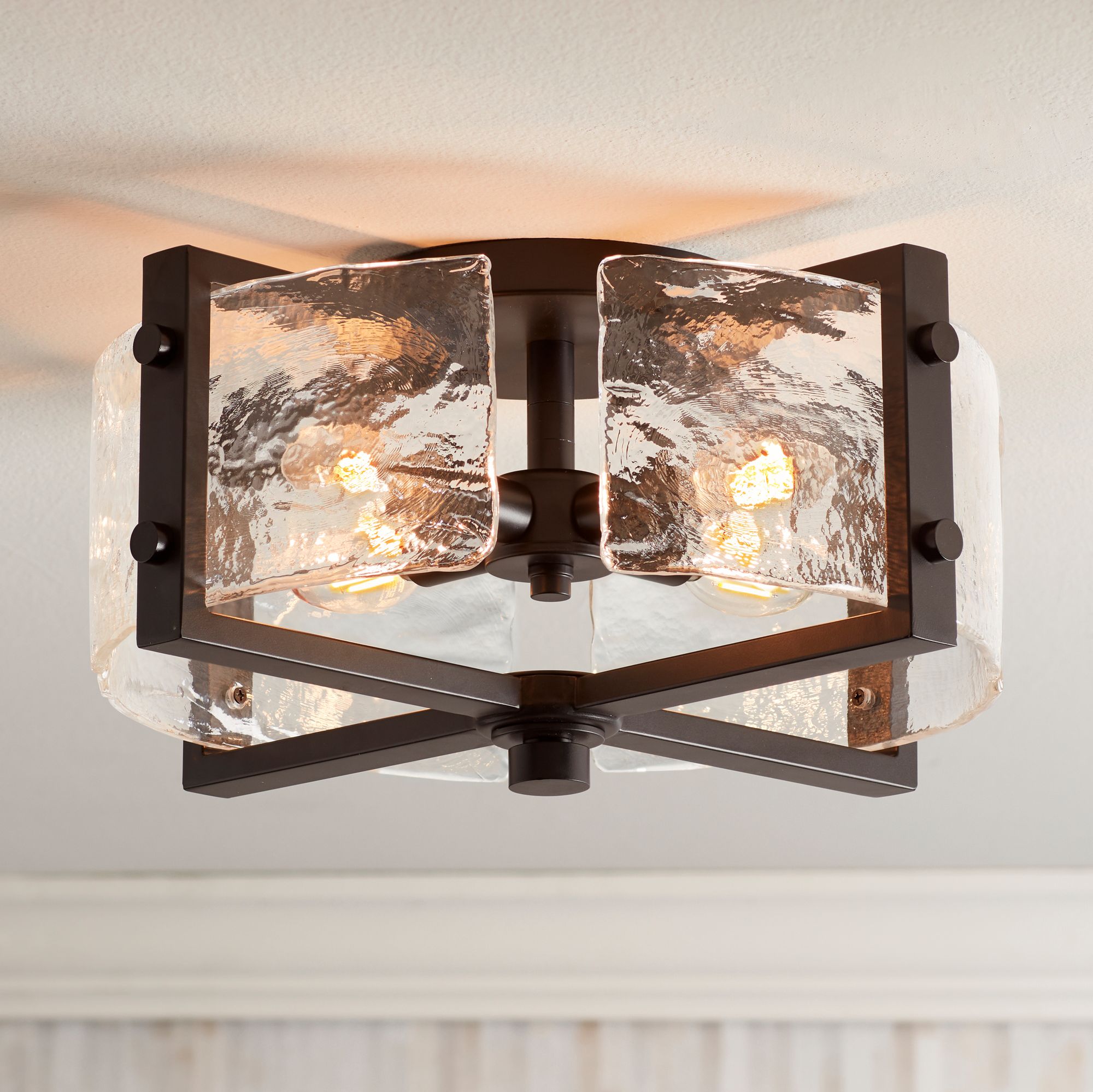 Image 1 Possini Euro Adri 16 3/4" Wide Handcrafted Glass Rustic Ceiling Light in scene