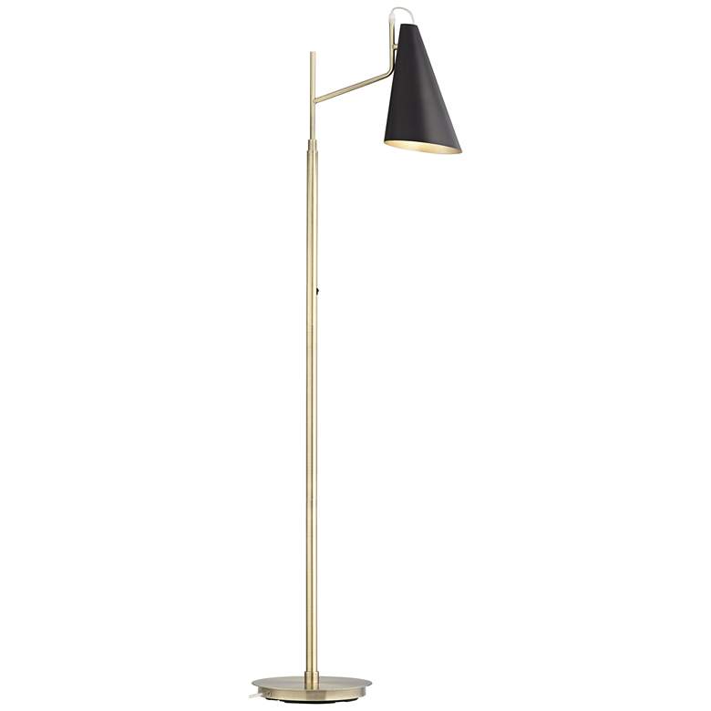 Image 1 70E65 - 59 inch Brass floor Lamp with Black Metal Shade ADA