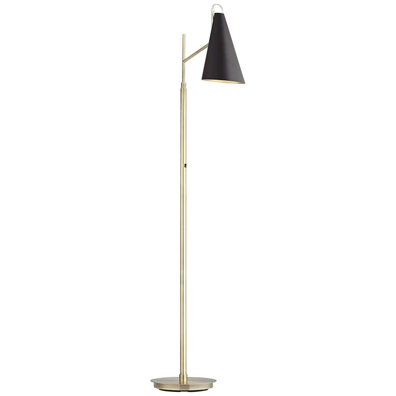 Image 2 70E65 - 59 inch Brass floor Lamp with Black Metal Shade ADA more views