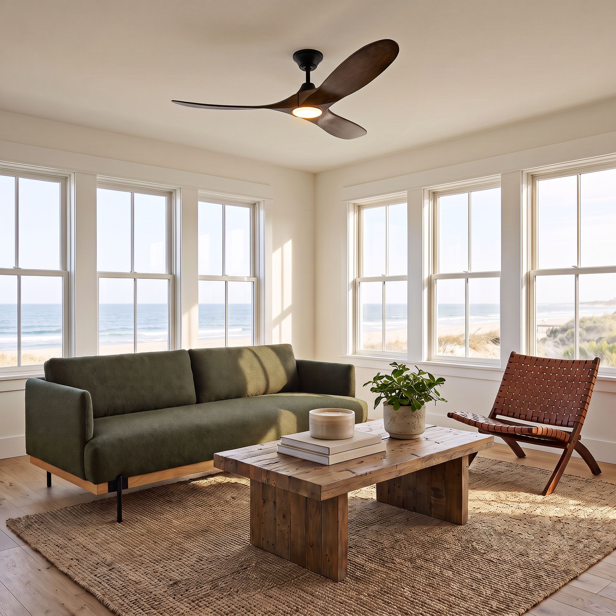 Image 1 52" Visual Comfort Maverick II Matte Black LED Ceiling Fan with Remote in scene