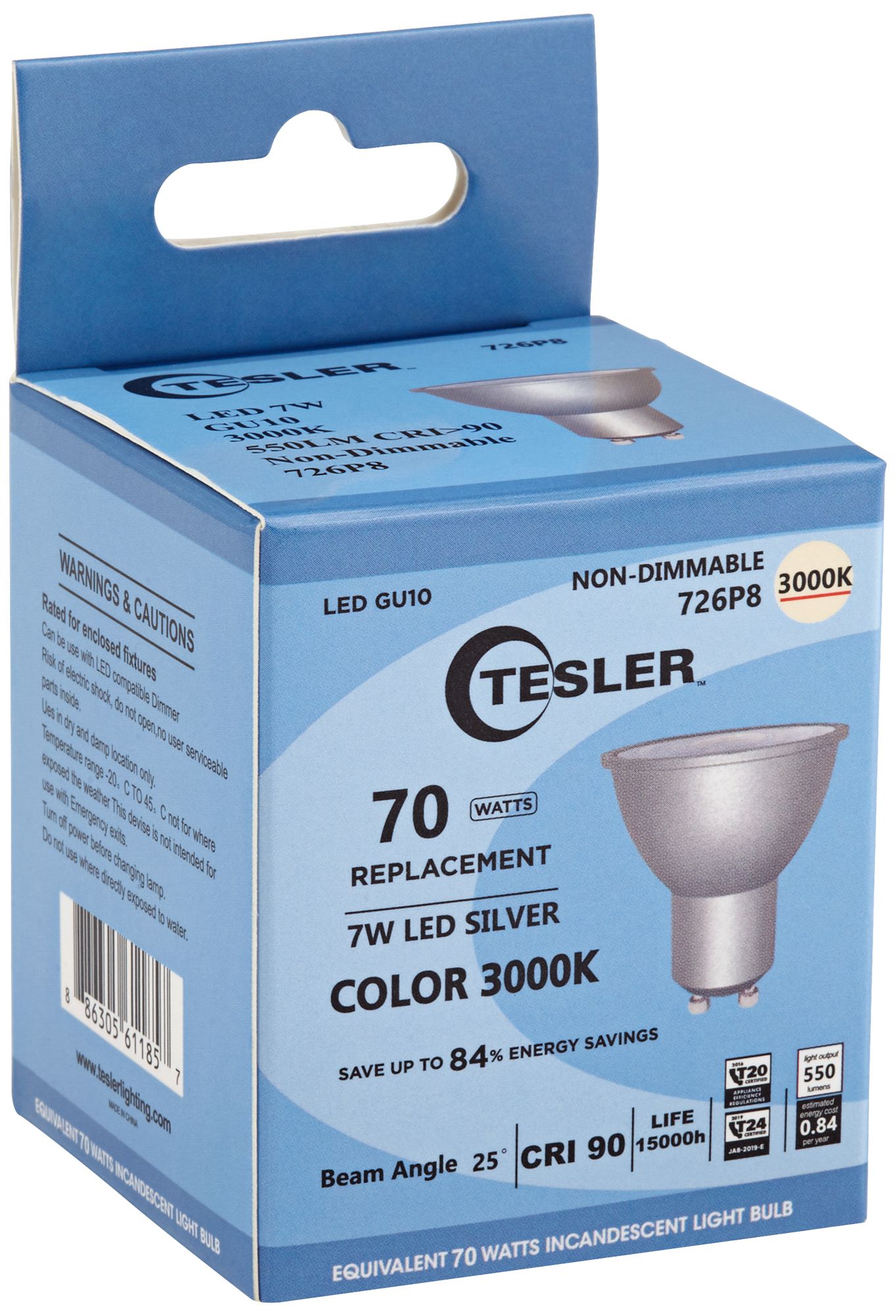 Image 2 70W Equivalent Tesler Silver 7W LED Non-Dimmable 25-degree GU10 Bulb more views